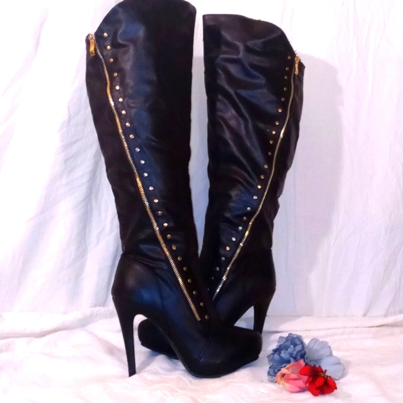 Rue21 Shoes - New! Rue21 over the knee boots gold zipper embellished size 10